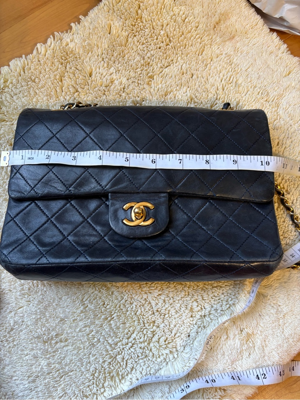 CHANEL Double Flap Black Quilted Shoulder Bag with Gold Chain & CC Lock - Picture 14 of 16